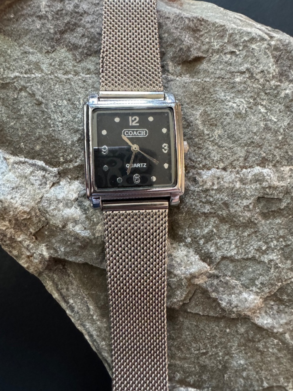 Coach Signature Black Dial Square Mesh Stainless Steel Watch